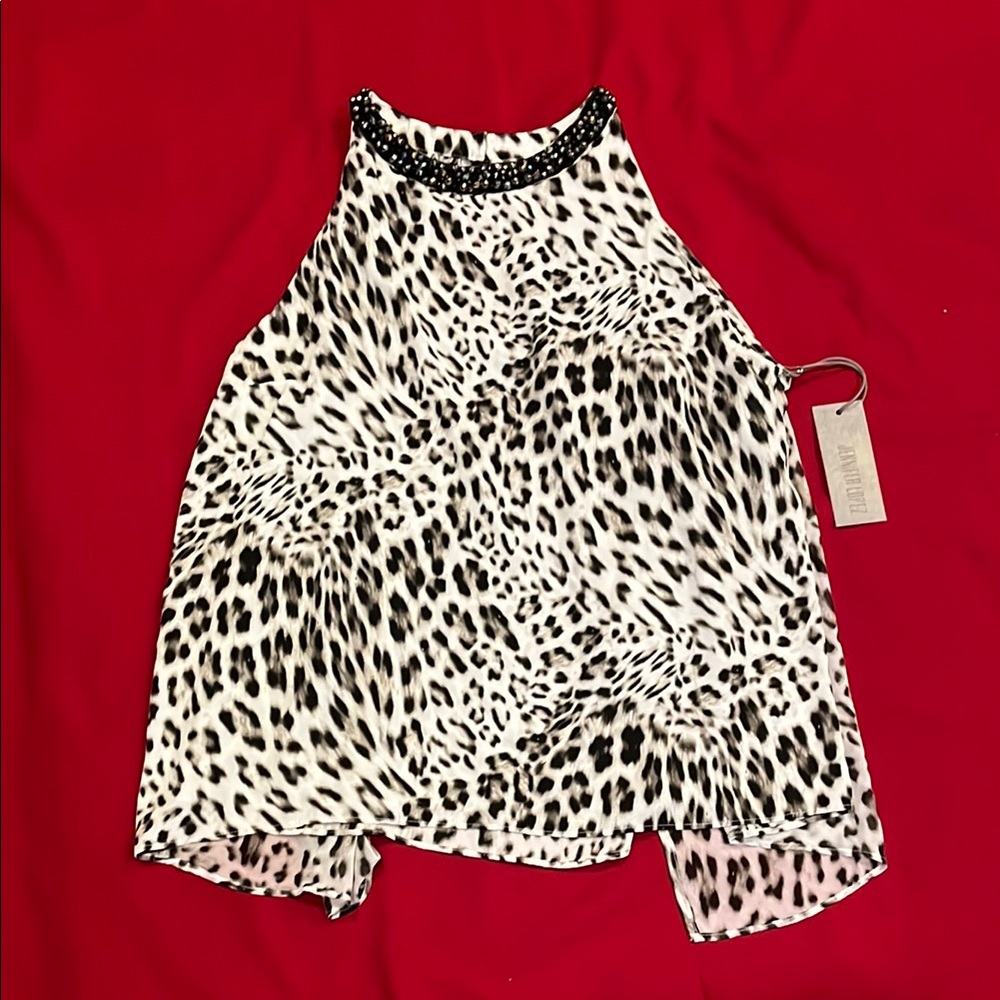 Jennifer Lopez NWT Black and cream Sleeveless High Low Blouse